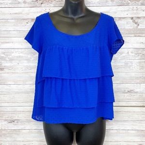 American Eagle Royal Blue Tiered Ruffle Short Sleeve Blouse